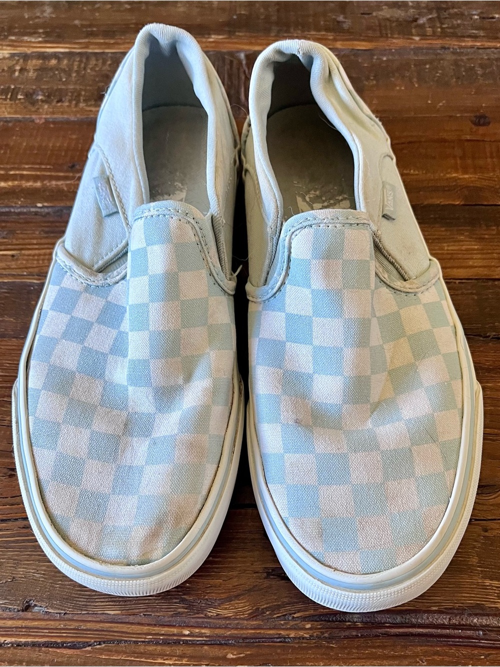 Vans Off the Wall Light Blue and White Checkerboard Slip-On Sneakers 
Sz 6.5/4.5